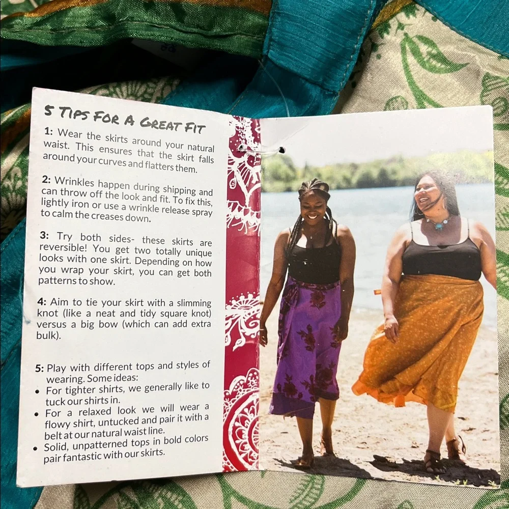 DARN GOOD YARN NWT Boho Granola 100% Silk Teal Sari Wrap Midi Skirt O/S (4-12)